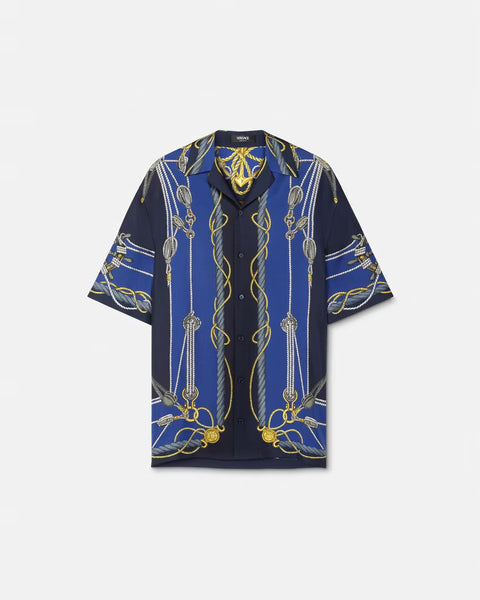 VERSACE NAUTICAL SILK SHIRT, Blue+Print