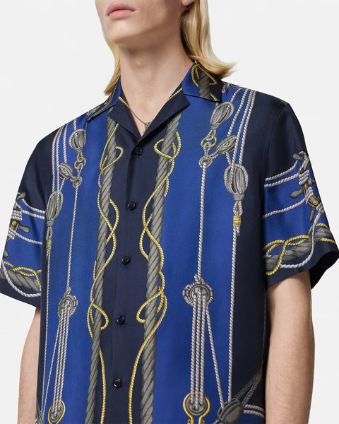 VERSACE NAUTICAL SILK SHIRT, Blue+Print