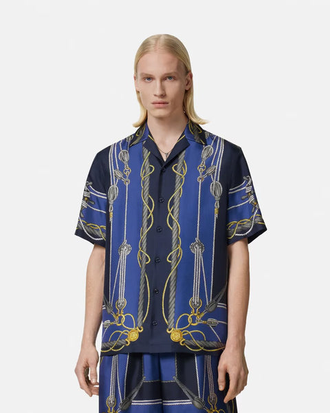 VERSACE NAUTICAL SILK SHIRT, Blue+Print