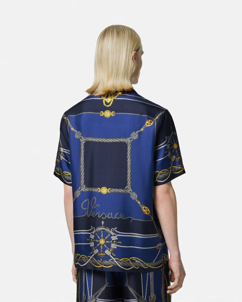 VERSACE NAUTICAL SILK SHIRT, Blue+Print