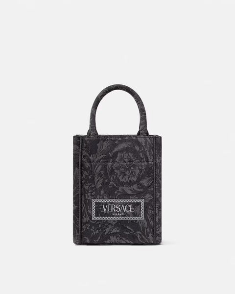 VERSACE BAROCCO ATHENA MINI TOTE BAG, Black+Print