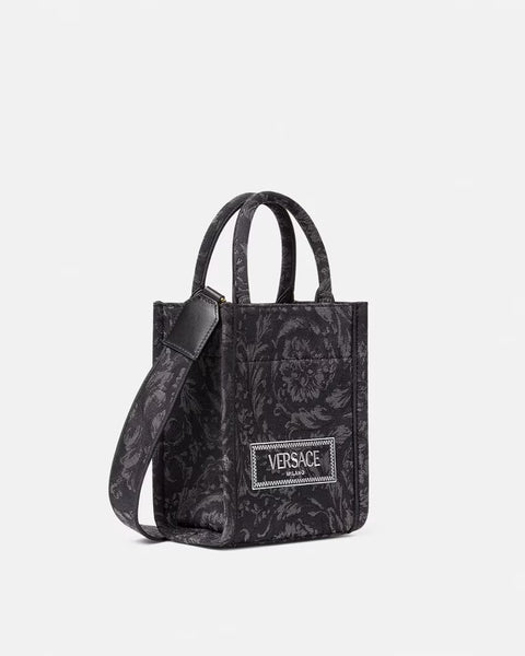 VERSACE BAROCCO ATHENA MINI TOTE BAG, Black+Print