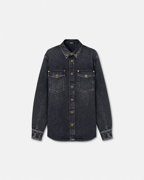 VERSACE DENIM OVERSHIRT, BLACK