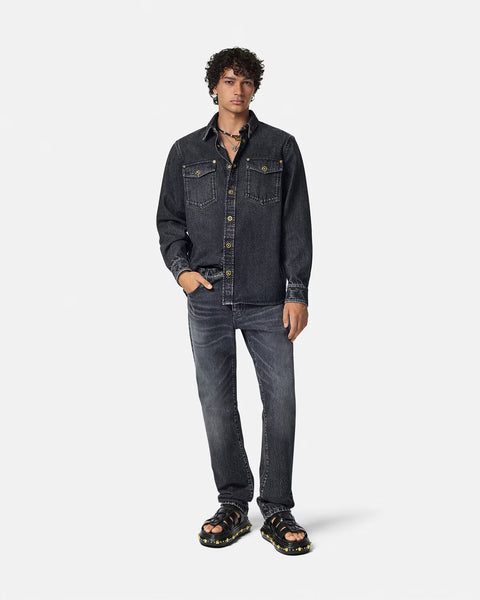 VERSACE DENIM OVERSHIRT, BLACK