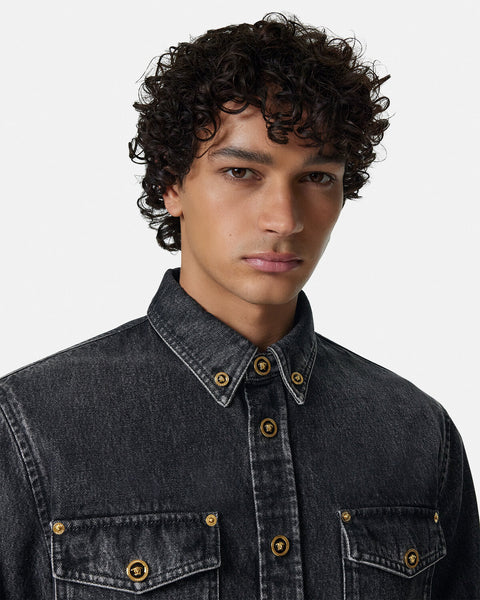 VERSACE DENIM OVERSHIRT, BLACK