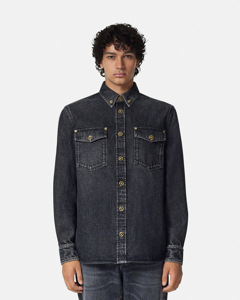 VERSACE DENIM OVERSHIRT, BLACK