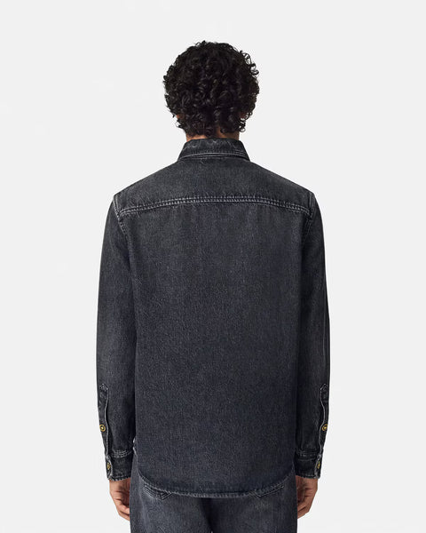 VERSACE DENIM OVERSHIRT, BLACK