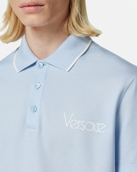 VERSACE 1978 Re-Edition Logo Polo Shirt, Pastel Blue
