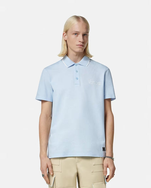 VERSACE 1978 Re-Edition Logo Polo Shirt, Pastel Blue