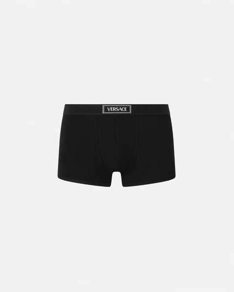 VERSACE 90s VINTAGE LOGO RIBBED TRUNKS, BLACK