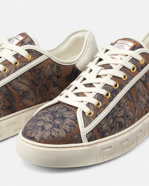 VERSACE BAROCCO GRECA SNEAKERS, BLACK+BROWN