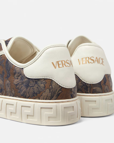 VERSACE BAROCCO GRECA SNEAKERS, BLACK+BROWN
