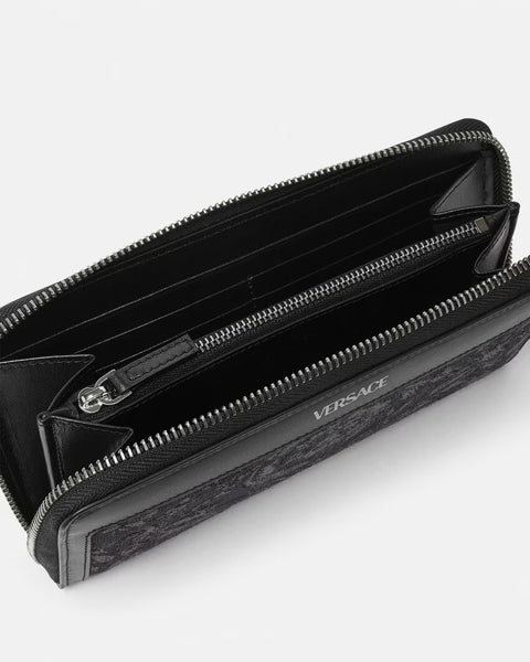 VERSACE BAROCCO JACQUARD LONG WALLET, Black+Print