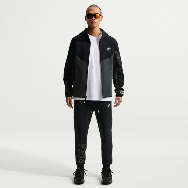 Men's Fleece Full-Zip Windrunner Jacket, Black/dk Smoke Grey/neon Yellow