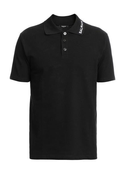 BALMAIN EMBROIDERED POLO SHIRT, BLACK