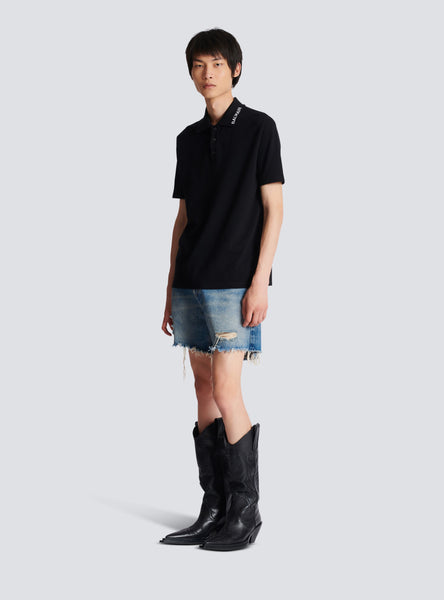 BALMAIN EMBROIDERED POLO SHIRT, BLACK