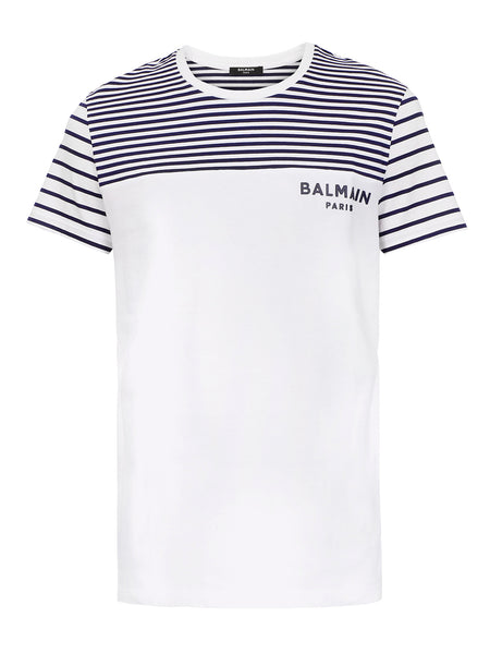 BALMAIN STRIPED T-SHIRT, WHITE/NAVY