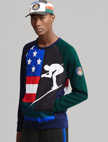 POLO RALPH LAUREN Downhill Skier Double-Knit Sweatshirt, Navy/ Green
