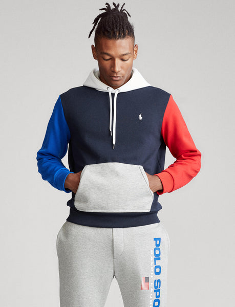POLO RALPH LAUREN Color-Block Logo Embroidered Hoodie, Navy/ Multi