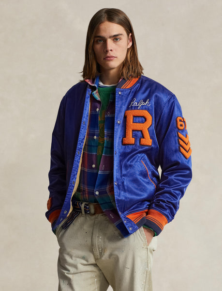 Polo Ralph Lauren Satin Letterman Jacket, Blue Yacht