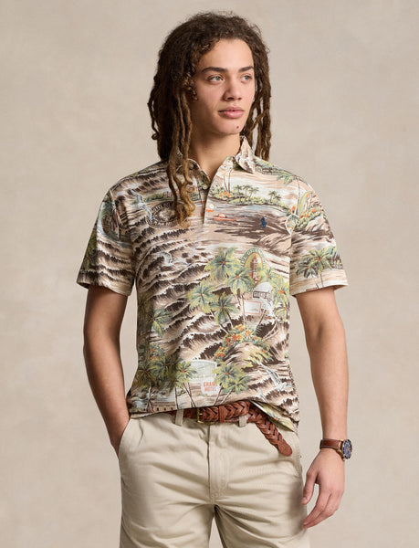 Polo Ralph Lauren Custom Slim Fit Printed Mesh Polo Shirt, Brown