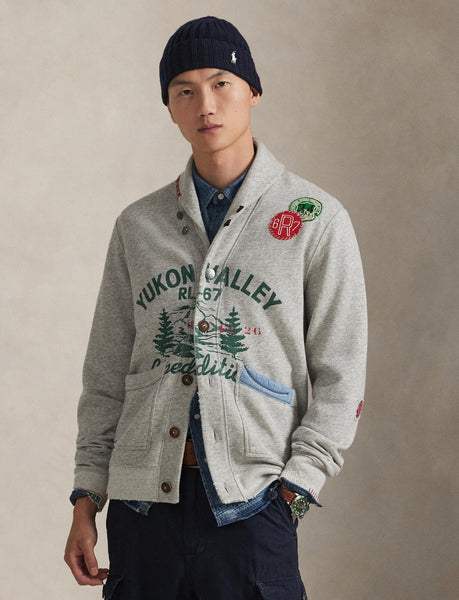 Polo Ralph Lauren Fleece Graphic Cardigan, Heather Grey