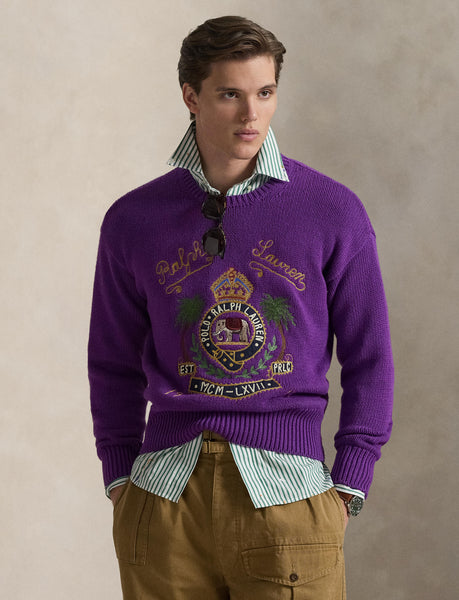 Polo Ralph Lauren Embroidered Cotton Sweater, Purple