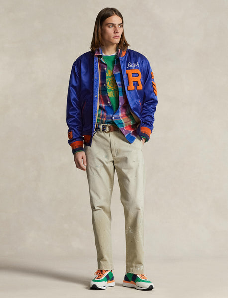 Polo Ralph Lauren Satin Letterman Jacket, Blue Yacht