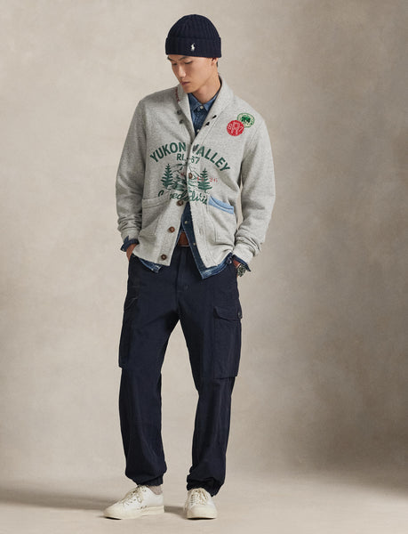 Polo Ralph Lauren Fleece Graphic Cardigan, Heather Grey