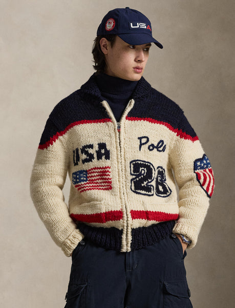 Polo Ralph Lauren Team USA Wool Shawl Cardigan, Cream
