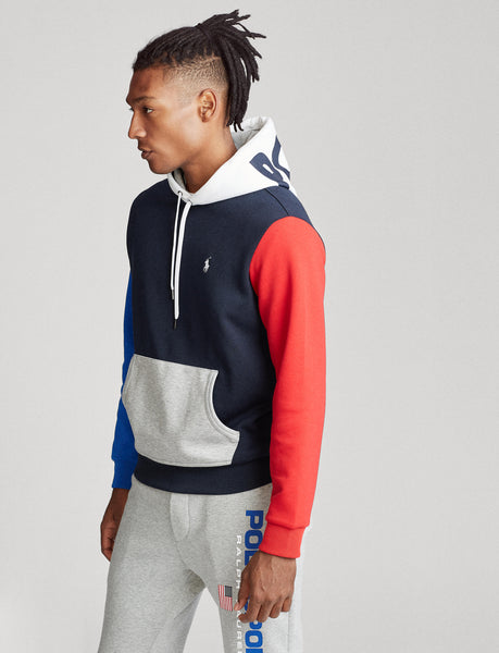 POLO RALPH LAUREN Color-Block Logo Embroidered Hoodie, Navy/ Multi