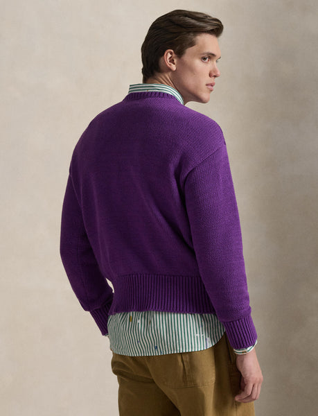 Polo Ralph Lauren Embroidered Cotton Sweater, Purple