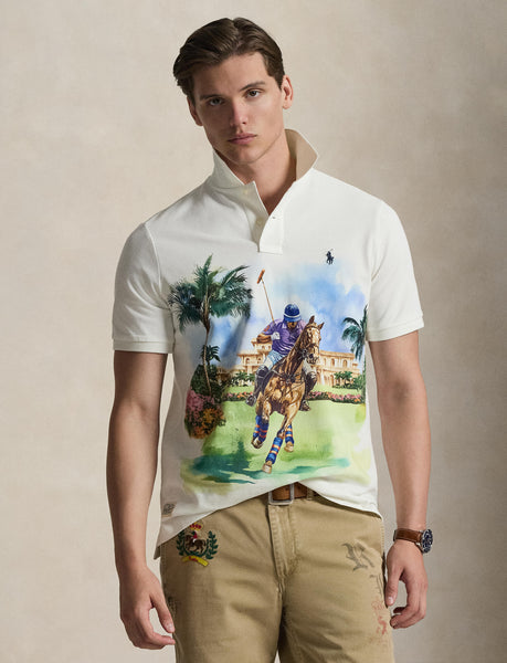 Polo Ralph Lauren Classic Fit Mesh Graphic Polo Shirt, White