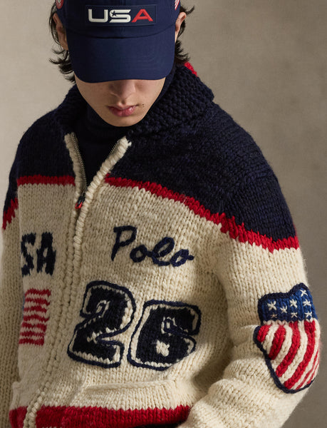 Polo Ralph Lauren Team USA Wool Shawl Cardigan, Cream