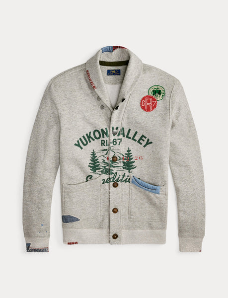 Polo Ralph Lauren Fleece Graphic Cardigan, Heather Grey