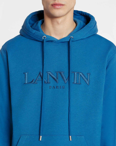 LANVIN CLASSIC PARIS OVERSIZED EMBROIDERED HOODIE, NEPTUNE BLUE
