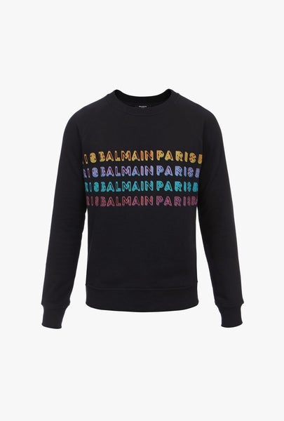 BALMAIN Multi Color Logo Crew Neck Sweatshirt, Black