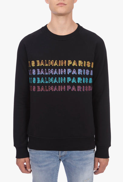 BALMAIN Multi Color Logo Crew Neck Sweatshirt, Black