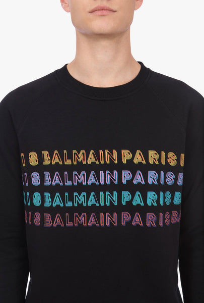 BALMAIN Multi Color Logo Crew Neck Sweatshirt, Black