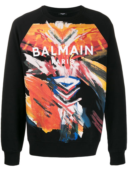 BALMAIN Printed Paint Logo Sweatshirt, Black