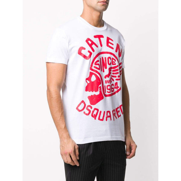 DSQUARED2 "Caten" Skull Logo Patch T-Shirt, White