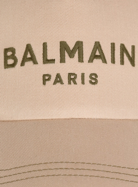 BALMAIN COTTON LOGO CAP, BEIGE