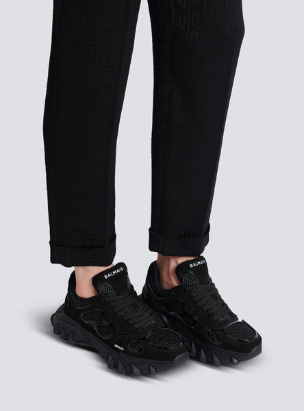 BALMAIN B-EAST TRAINER IN LEATHER, SUEDE AND MESH, BLACK