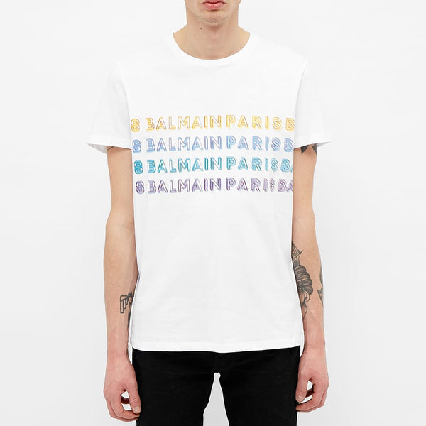 Blive End Wrap BALMAIN Multi Color Logo T-Shirt, White – OZNICO