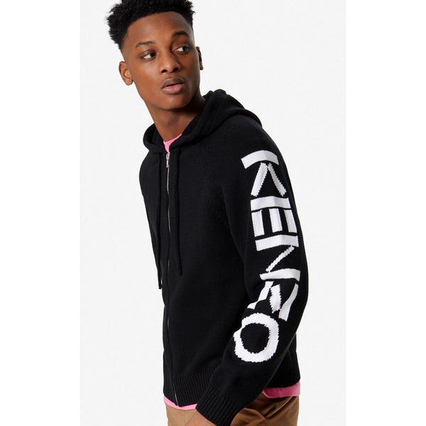 KENZO Logo Zipped Cardigan, Black