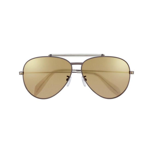 ALEXANDER MCQUEEN Piercing Pilot Frame Sunglasses, Black/ Gold-OZNICO
