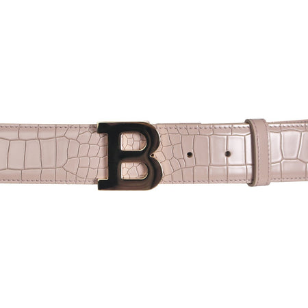 BALLY Croc-Embossed Leather Logo Belt, White
