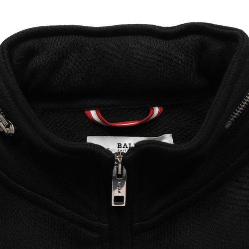 BALLY Mock Zip Hooded Sweatshirt, Black-OZNICO