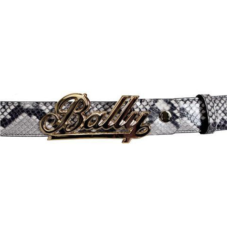 BALLY Croc-Embossed Reversible Leather Logo Belt, White