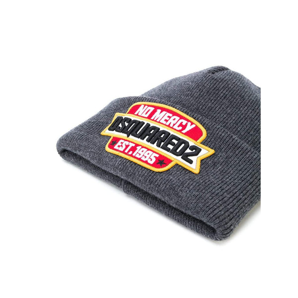 DSQUARED2 No Mercy Patch Beanie, Anthracite-OZNICO